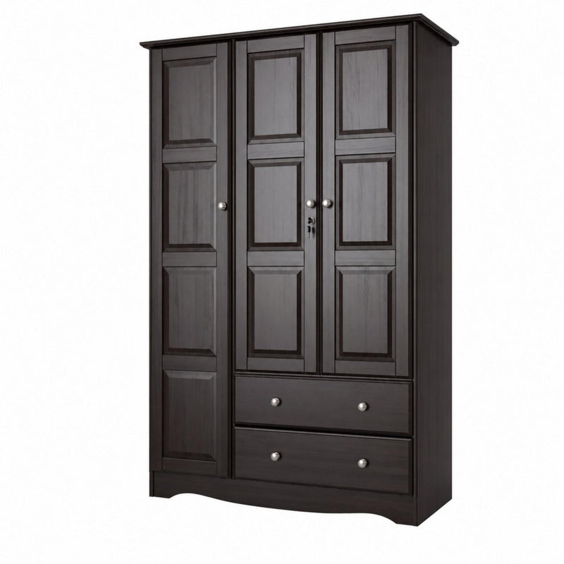 Solid Wood Three Door Two Drawer Combo Dresser (762948) - Dark Brown