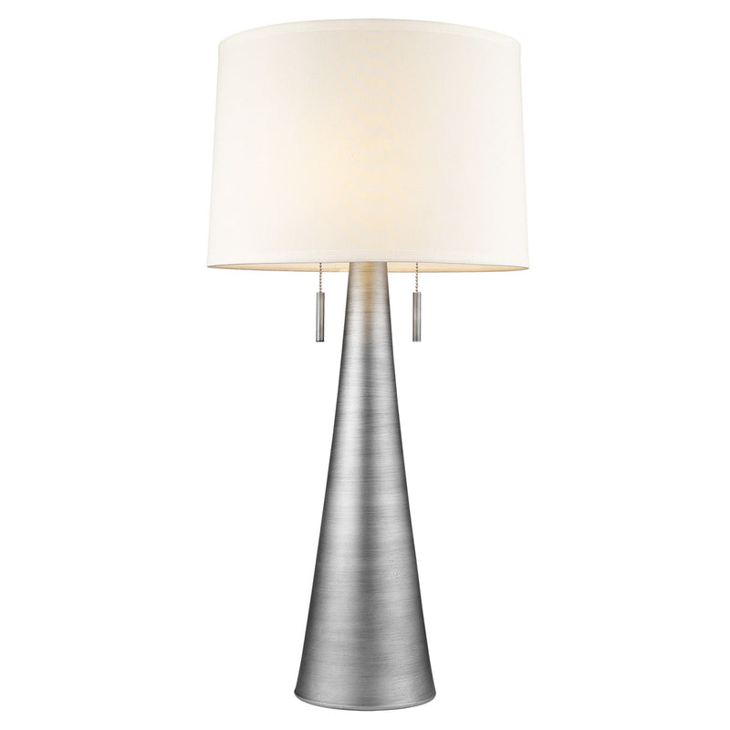 Metal Two Light Table Lamp With White Empire Shade - Silver