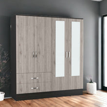 Load image into Gallery viewer, Four Door Wardrobe Closet With Mirrors - Light Oak / Black
