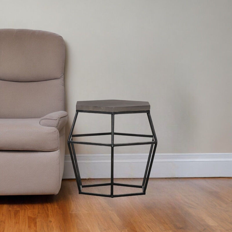 Modern Concrete Metal Hexagonal End Table - Gray And Black