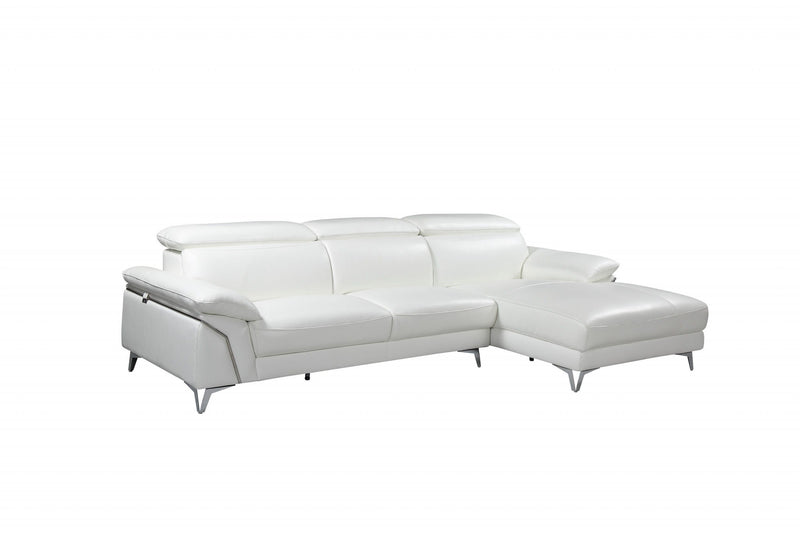 Italian Leather L Shaped Two Piece Sofa Chaise Sectional - White