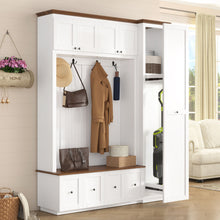 Load image into Gallery viewer, Entryway Hall Tree With Storage Bench, Coat Rack Shoe Bench With Cabinets
