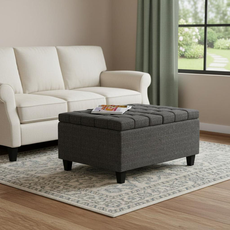 30" Ebony Fabric Cocktail Ottoman With Storage - Black