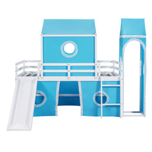 Load image into Gallery viewer, Twin Size Bunk Bed with Slide Blue Tent and Tower - Blue
