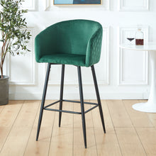 Load image into Gallery viewer, Counter Height Bar Stool, Metal Legs, Velvet Upholstered For Pub, Restaurant, Kitchen Island (Set of 2) - Black / Green
