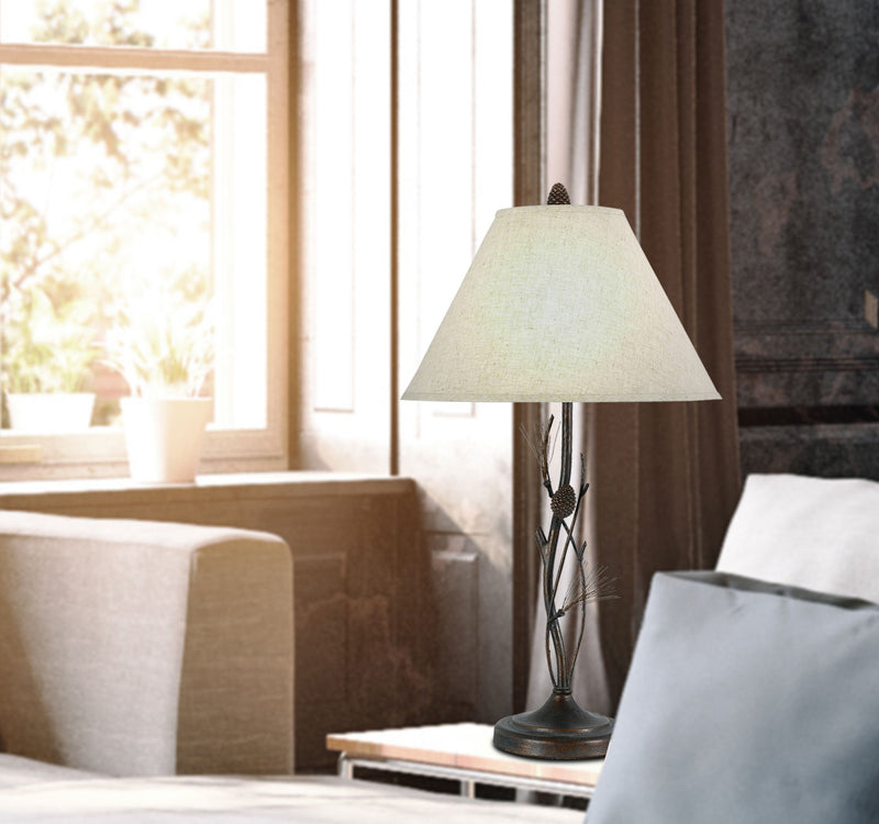 Metal Table Lamp With Gray Empire Shade - Rust