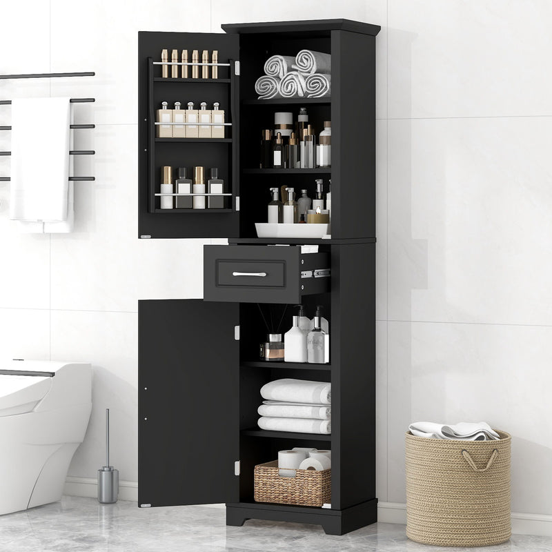 Tall Freestanding Bathroom Storage Cabinet With 2 Doors And Adjustable Shelves