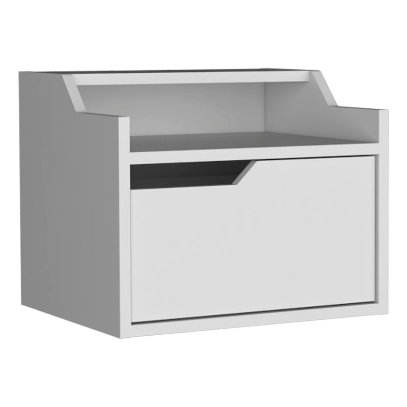 13" One Drawer Faux Wood Floating Nightstand - White