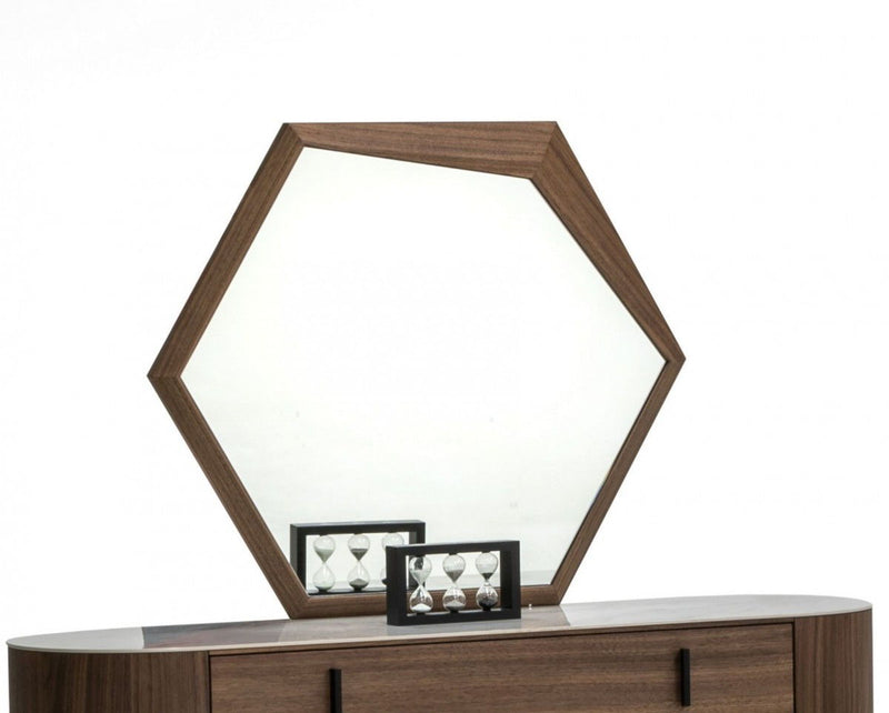 Wood Hexagon Geometric Framed Accent Mirror - Walnut