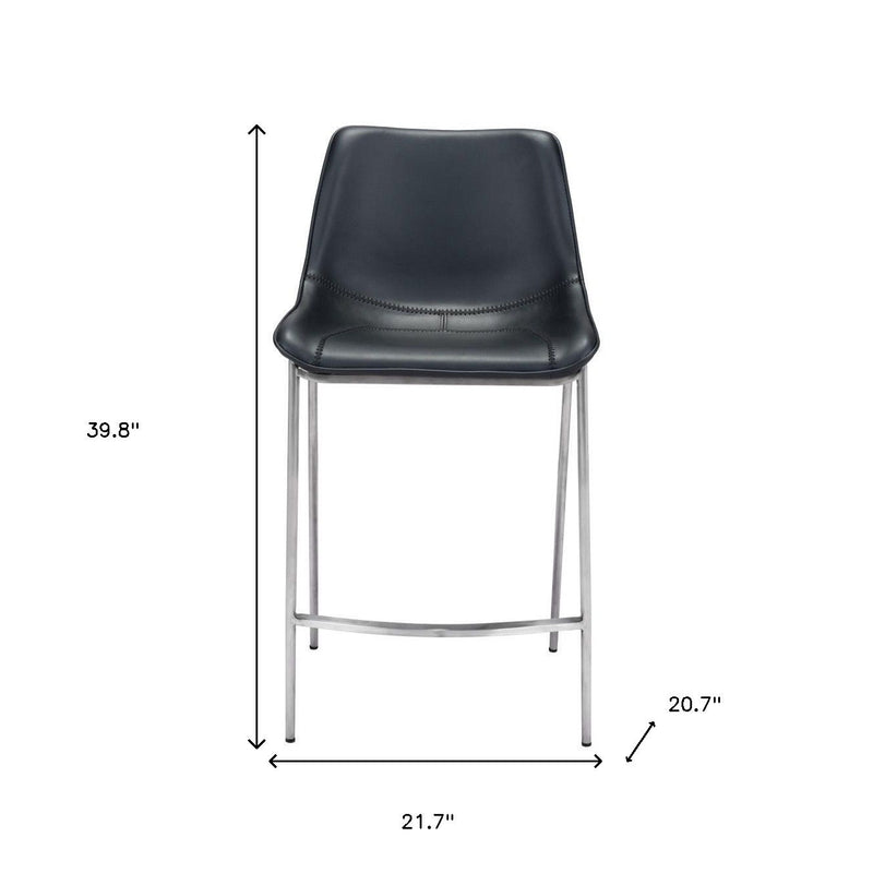 21.7" x 20.7" x 39.8" Steel Low Back Counter Height Bar Chairs (Set of 2) - Black And Silver