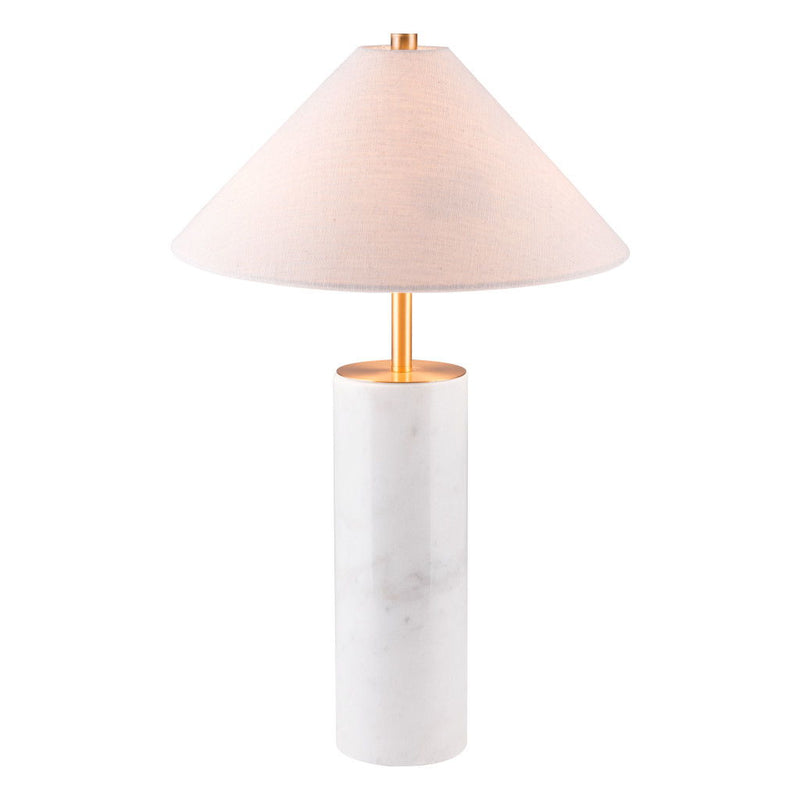 Metal Bedside Table Lamp With Beige Empire Shade - White