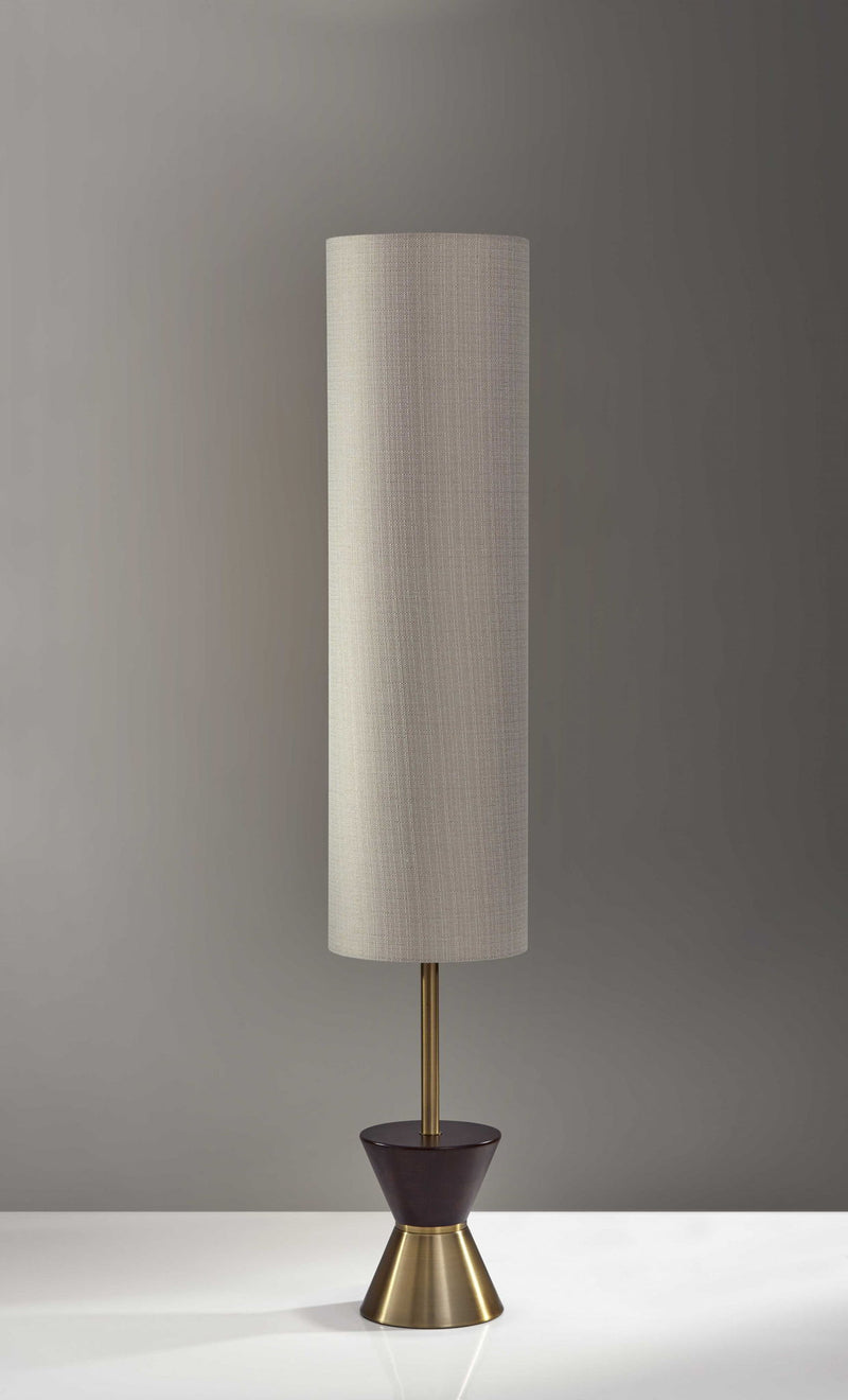 Brass And Wood Textured Cylinder Floor Lamp - Beige