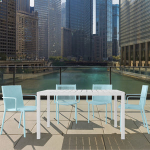 4 Modern Stackable Armchair Matched With Long Table