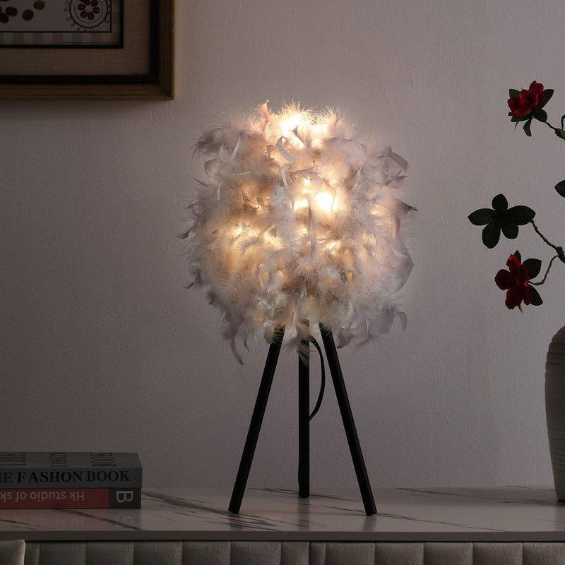 Feather Shade Modern Tripod Metal Table Lamp - Soft Gray
