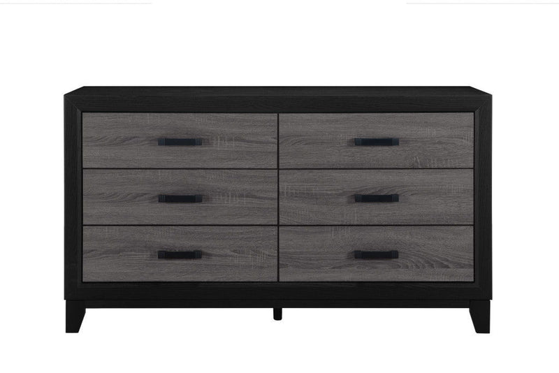 58" Wood Six Drawer Double Dresser - Black And Gray