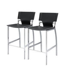 Load image into Gallery viewer, 25" Faux Leather And Metal Low Back Counter Height Bar Chairs (Set of 2) - Black / Silver
