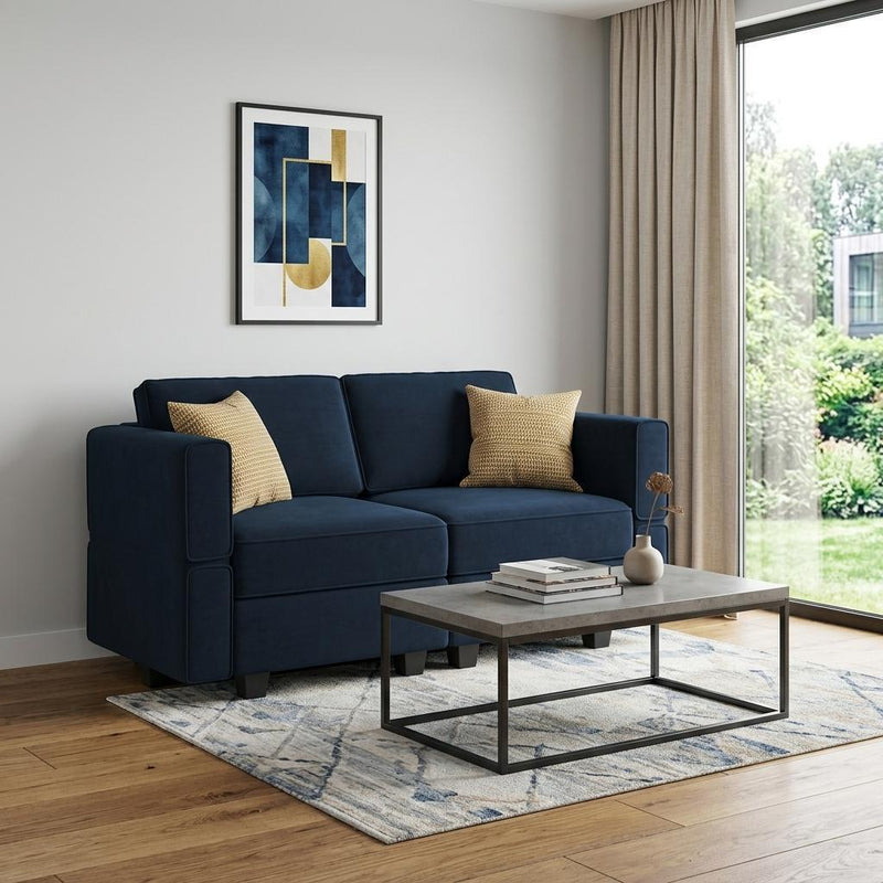 Velvet Modular Loveseat With Storage And Toss Pillows - Blue And Black
