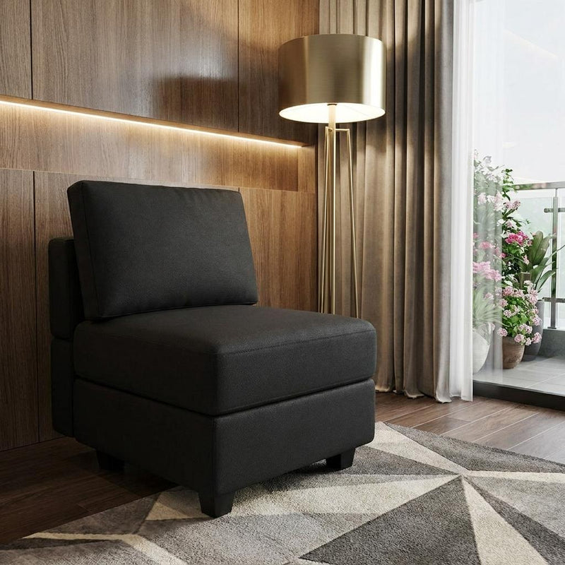 Faux Leather Lounge Chair With Storage - Black