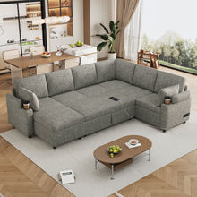 Load image into Gallery viewer, U-Shaped Sectional Sleeper Sofa With Ample Storage Space, 2 Cup Holders And Charging Ports For Living Room
