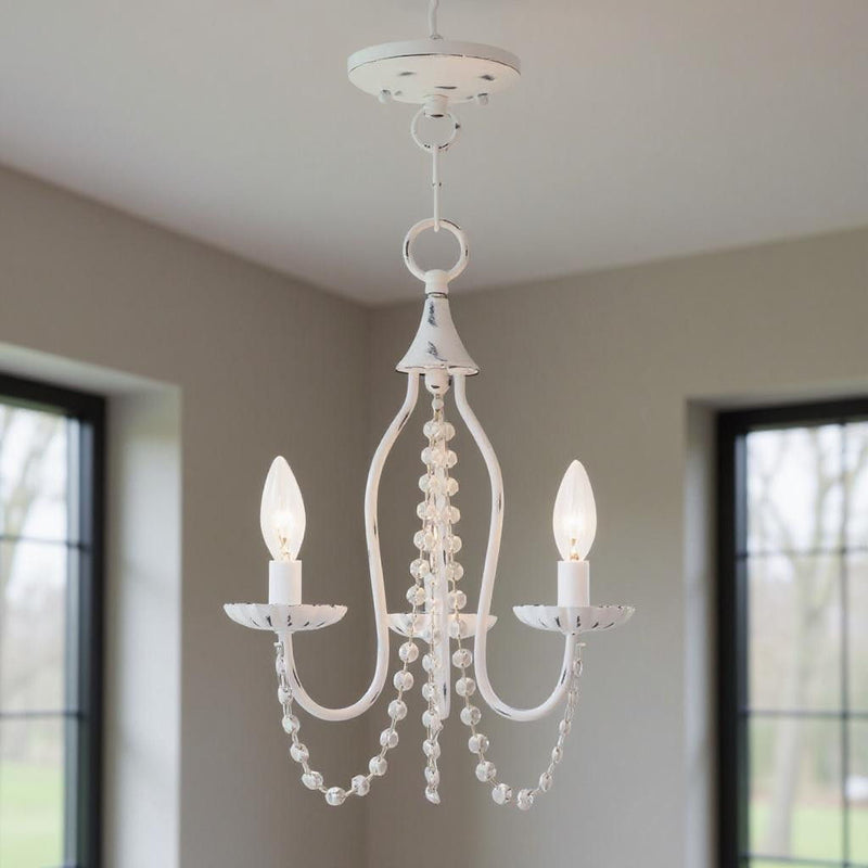 Three Light Metal Dimmable Chandelier With Shades - White