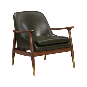 Mid - Century Accent Chair With Cushioned Seat, Brass Tipped Legs