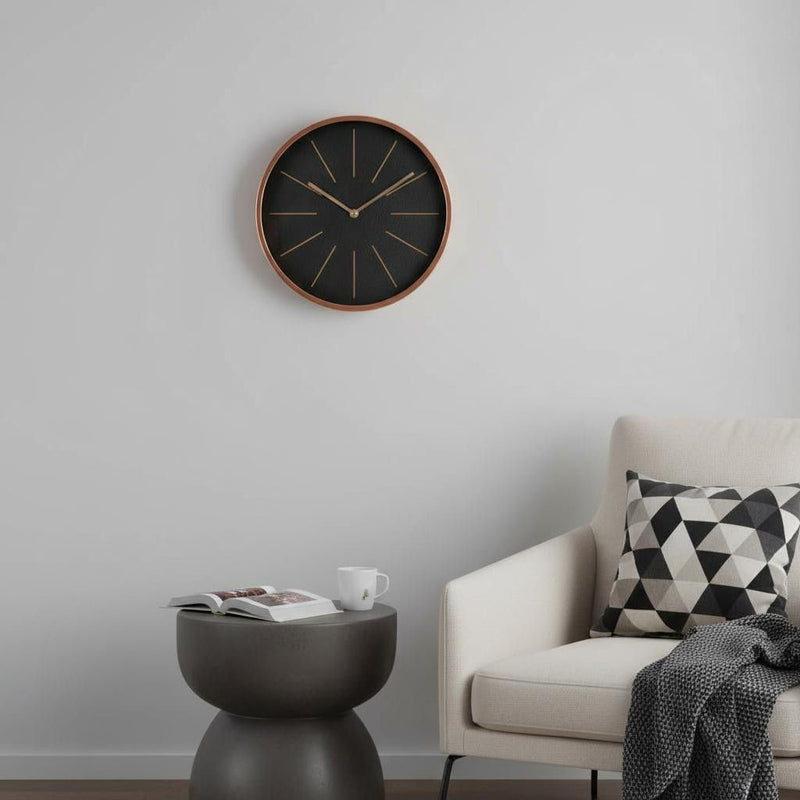 Heavy Duty Plastic Silent Analog Round Wall Clock - Black / Rose Gold