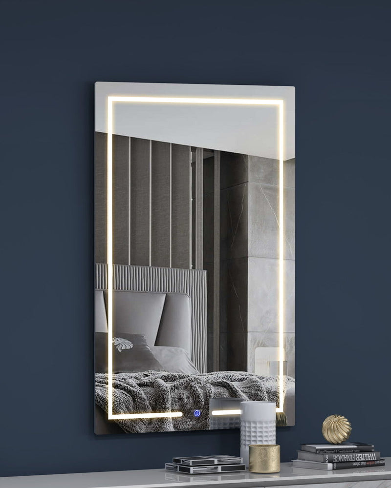 Lighted Wall Mounted And Dresser Mount Frameless Accent Mirror Accent - Clear