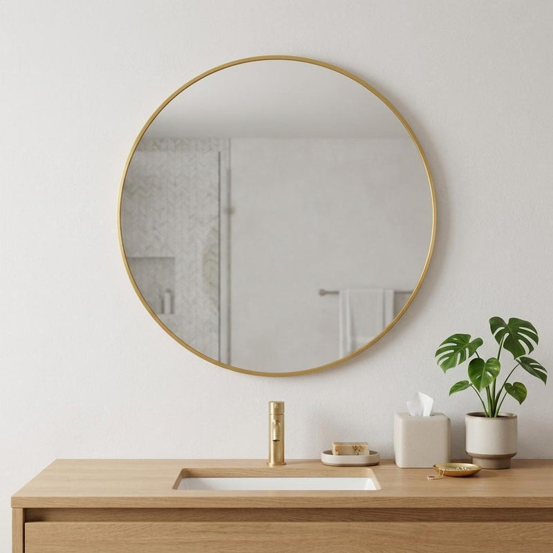 Aluminum Round Framed Bathroom Vanity Mirror (756099) - Gold