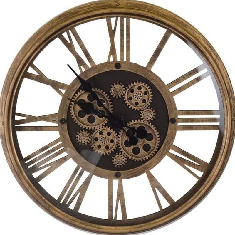 Silent Skeleton Exposed Gear Round Wall Clock (626340) - Antiqued Gold / Black