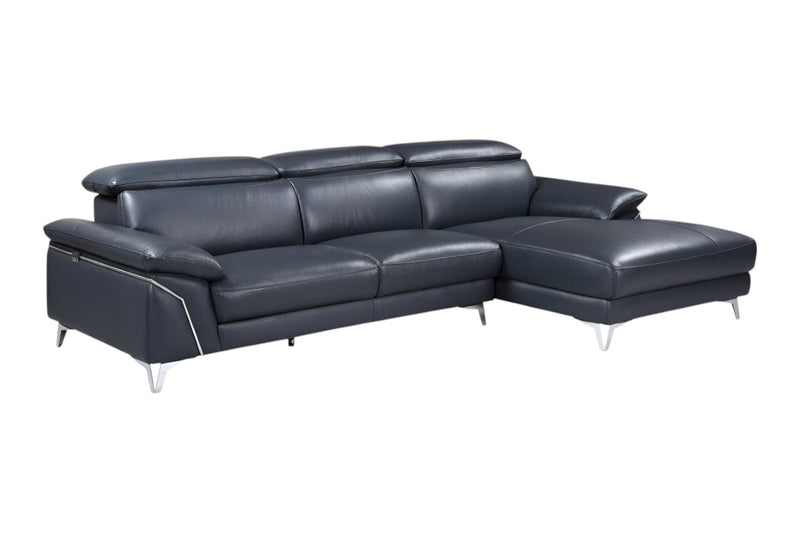 Italian Leather L Shaped Two Piece Sofa Chaise Sectional - Navy Blue