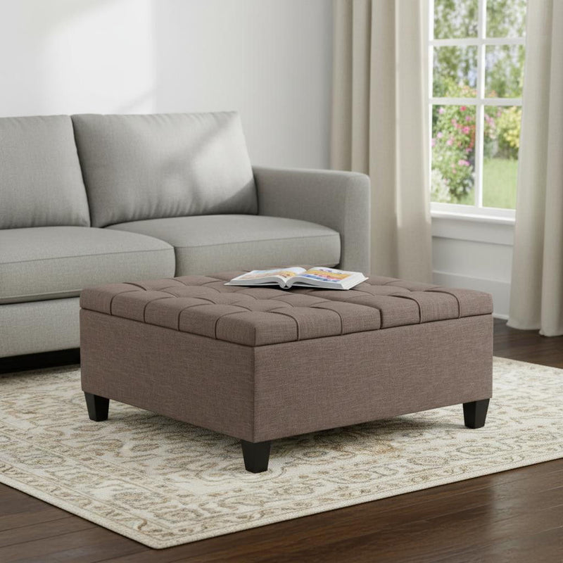 Fabric Cocktail Ottoman With Storage - Brown / Espresso