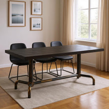 Load image into Gallery viewer, 71" Wood And Steel Trestle Base Dining Table - Black
