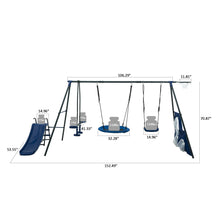 Load image into Gallery viewer, Interesting Six Function Swingset With Net Swing Metal Plastic Safe Swing Set 440Lbs For Outdoor Playground For Age 3+ With 31.5&quot; Net Swing - Gray / Blue
