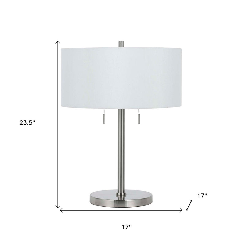 Metal Two Light Table Lamp With White Empire Shade - Nickel
