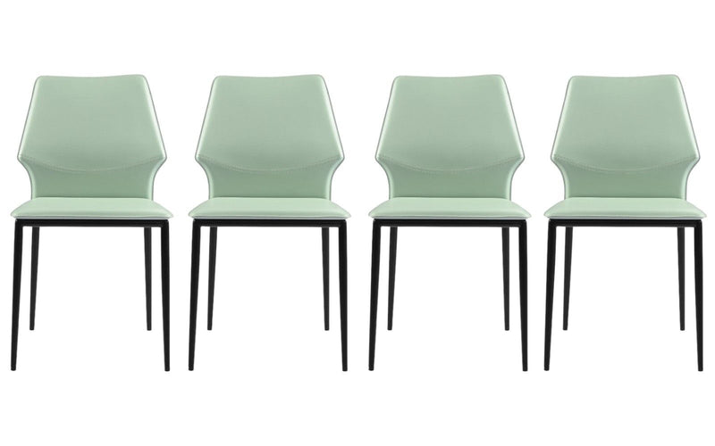 Light Upholstered Faux Leather Dining Side Chairs (Set of 4) - Green / Black