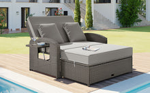 Load image into Gallery viewer, TOPMAX PE Wicker Rattan Double Chaise Lounge, 2-Person Reclining Daybed with Adjustable Back and Cushions, Free Furniture Protection Cover,Gray
