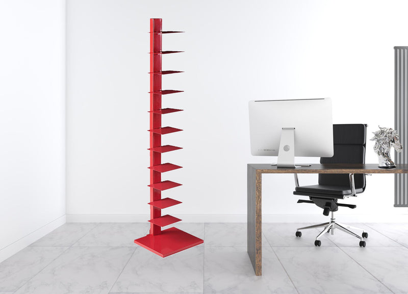 Twelve Tier Narrow Tower Bookcase - Red