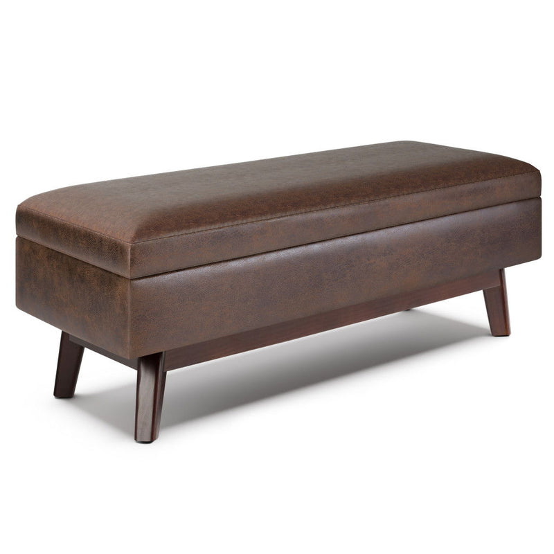 Leather Cocktail Ottoman With Storage - Dark Brown