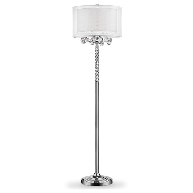 63" Steel Three Light Candelabra Floor Lamp With Drum Shade - Silver White