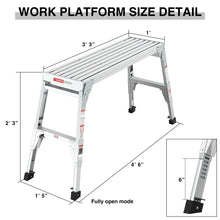 Load image into Gallery viewer, Aluminum Work Platform Large Size Step Stool Folding Portable Work Bench 40" Width Telescopic Feet Height Adjustable - Gray

