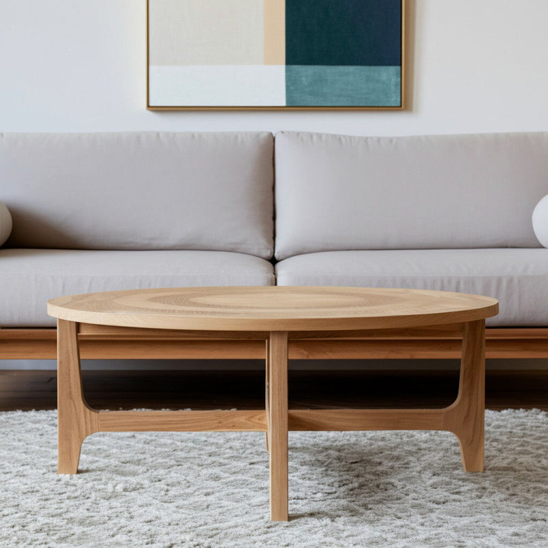 39" Solid Wood Round Distressed Coffee Table - Natural And White