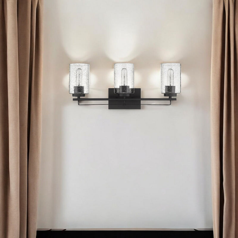 Metal And Textured Glass Three Light Wall Sconce - Bronze
