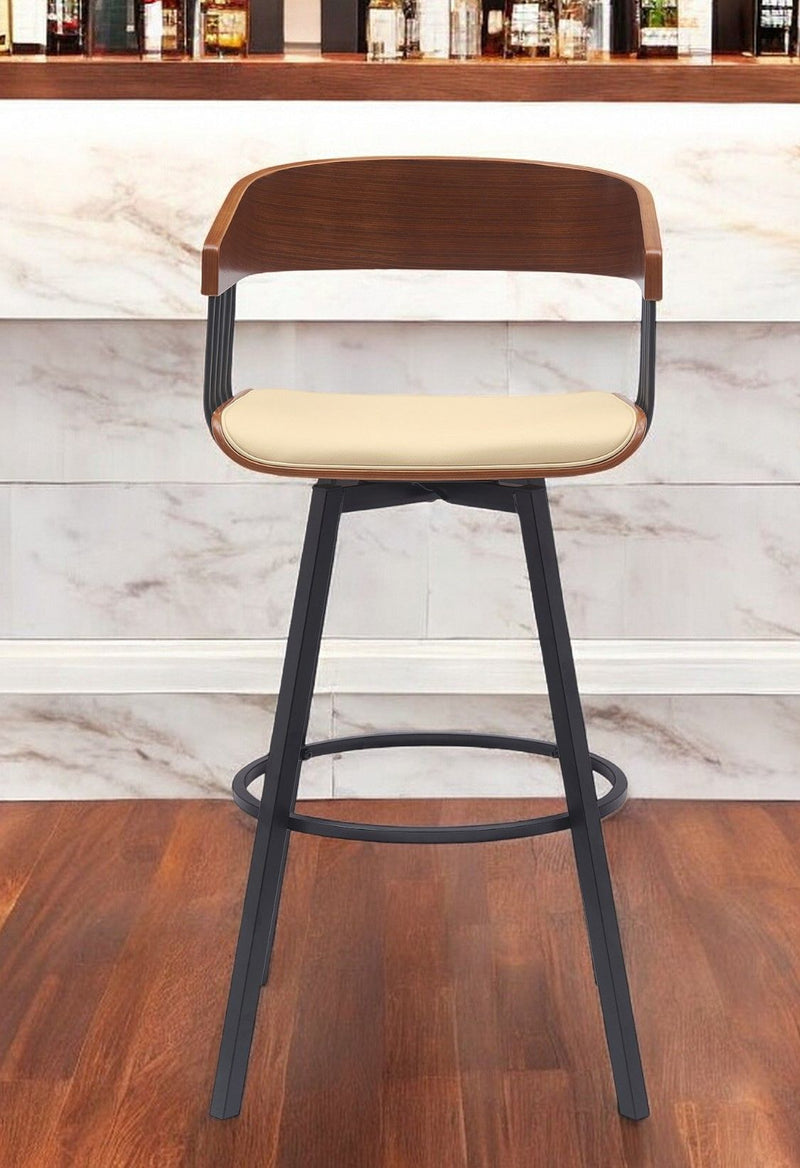 Faux Leather With Metal Swivel Bar Height Bar Chair - Cream And Black