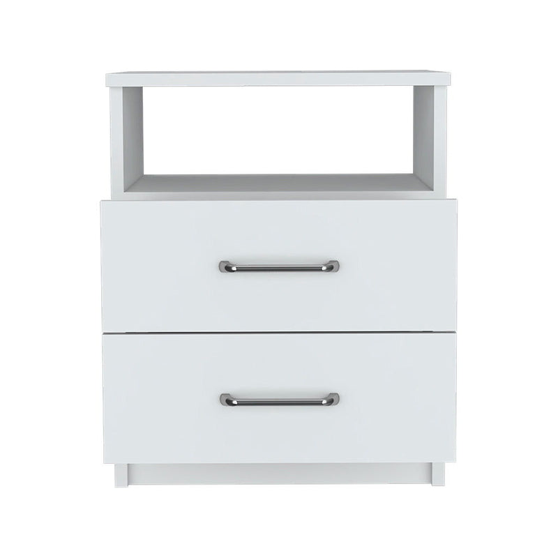 16" x 12.9" x 19.9" Two Drawer Faux Wood Nightstand - White