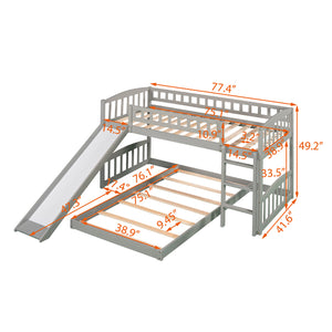 Twin Over Twin Bunk Bed with Slide and Ladder, Gray(OLD SKU :LP000514AAE)