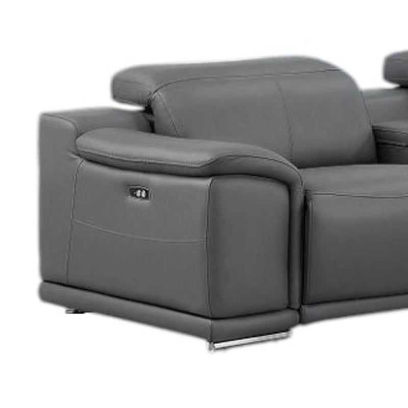 Leather Modular L-Shaped Eight Piece Corner Sectional With Console - Battleship Gray
