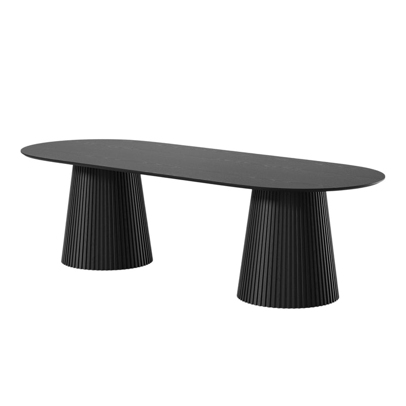 86" Solid Wood Double Pedestal Base Oval Dining Table - Black