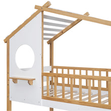 Load image into Gallery viewer, Twin Over Twin Bunk Bed Wood Bed with Roof, Window, Ladder,Natural(OLD SKU :LT100008AAD)
