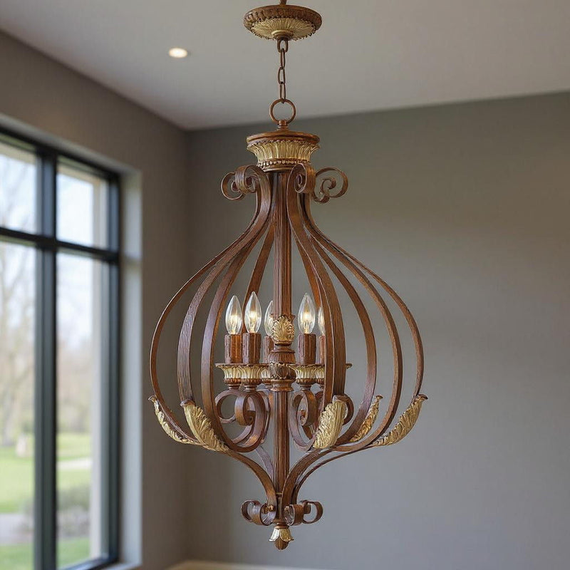 33" Six Light Dimmable Chandelier With Shades - Bronze