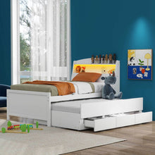 Load image into Gallery viewer, Twin Size Platform Bed with Storage LED Headboard, Twin Size Trundle and 3 Drawers, White
